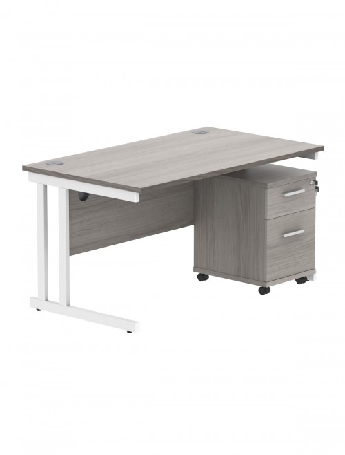 TC Core 1400mm Straight Desk Alaskan Grey Oak and Mobile Pedestal Bundle COREBUNDU1480GOAKSV2 - enlarged view