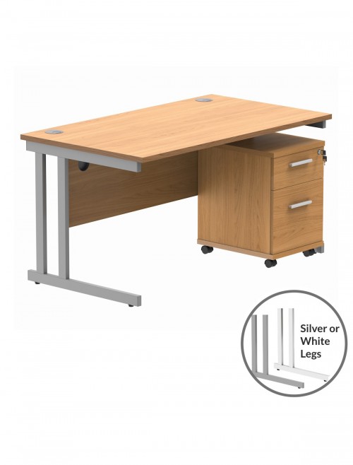 TC Core 1400mm Straight Desk Norwegian Beech and Mobile Pedestal Bundle COREBUNDU1480BCHSV2