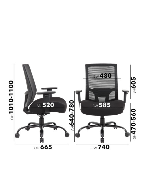 Black Office Chair Isla Bariatric Operator Chair ISL300T1-K by Dams - enlarged view