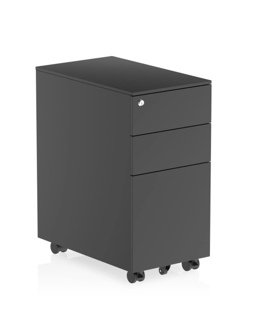 Office Storage 3 Drawer Slimline Steel Mobile Pedestal Black I004297 by Dynamic